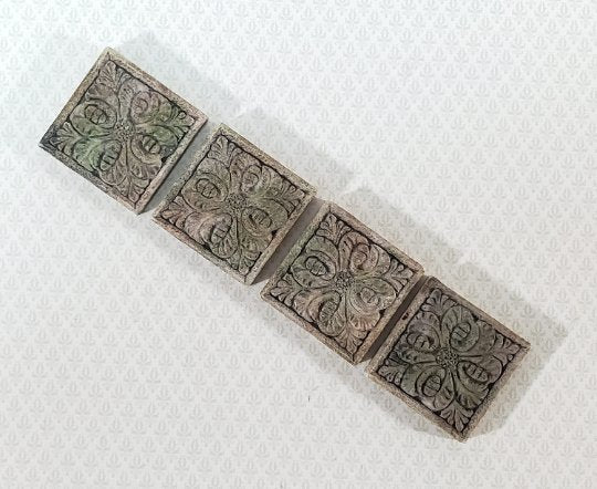 Miniature Tiles Stepping Stones Flower Design Aged Gray Finish Dollhouse 1:12 - Miniature Crush