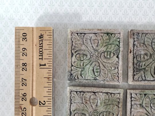 Miniature Tiles Stepping Stones Flower Design Aged Gray Finish Dollhouse 1:12 - Miniature Crush