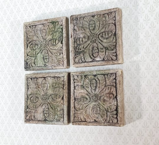 Miniature Tiles Stepping Stones Flower Design Aged Gray Finish Dollhouse 1:12 - Miniature Crush