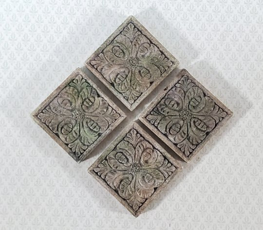 Miniature Tiles Stepping Stones Flower Design Aged Gray Finish Dollhouse 1:12 - Miniature Crush