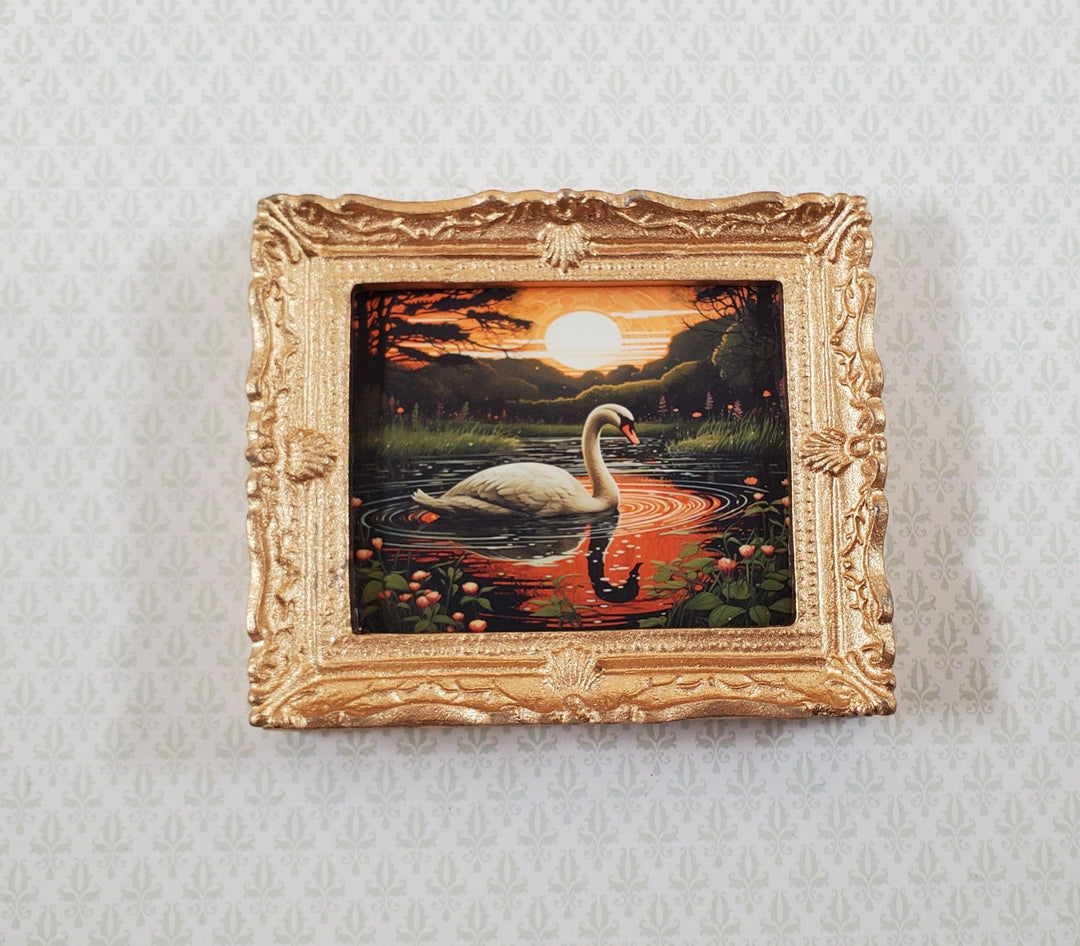 Miniature Trumpeter Swan at Sunset Framed Art Print 1:12 Scale Dollhouse - Miniature Crush