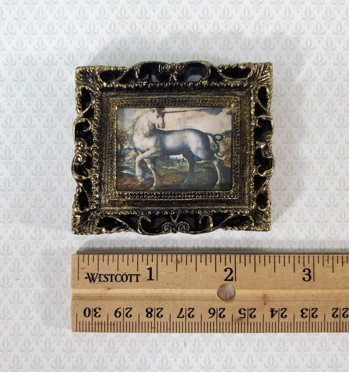 Miniature Unicorn Medieval Framed Art Print 1:12 Scale Dollhouse Decor - Miniature Crush