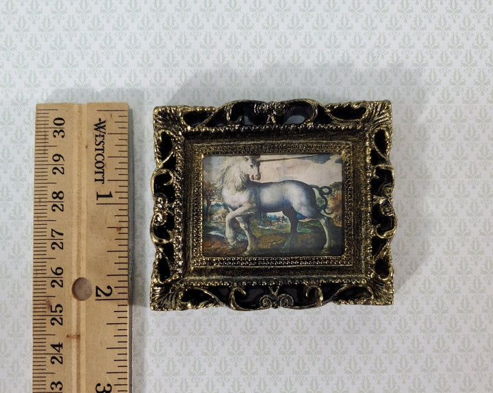 Miniature Unicorn Medieval Framed Art Print 1:12 Scale Dollhouse Decor - Miniature Crush
