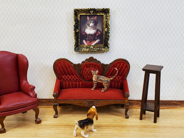 Miniature Victorian Cat Framed Print Gray White Fur 1:12 Scale Miniature Picture - Miniature Crush