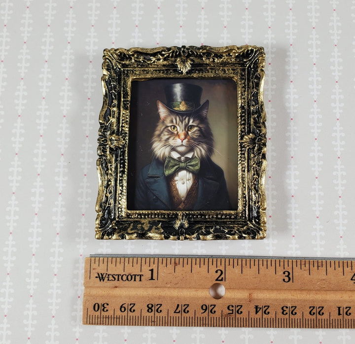 Miniature Victorian Cat Male Framed Print Gray White Fur 1:12 Scale Picture - Miniature Crush