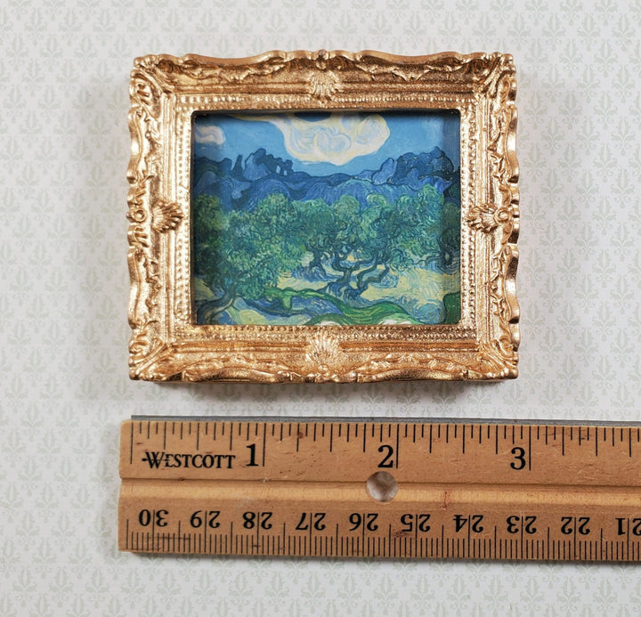 Miniature Vincent Van Gogh Framed Print Olive Trees Blue 1:12 Scale Handmade - Miniature Crush