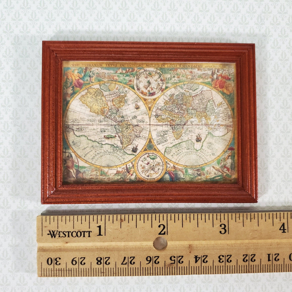 Miniature Vintage World Map 1600 Print Framed 1:12 Scale Dollhouse Decor - Miniature Crush