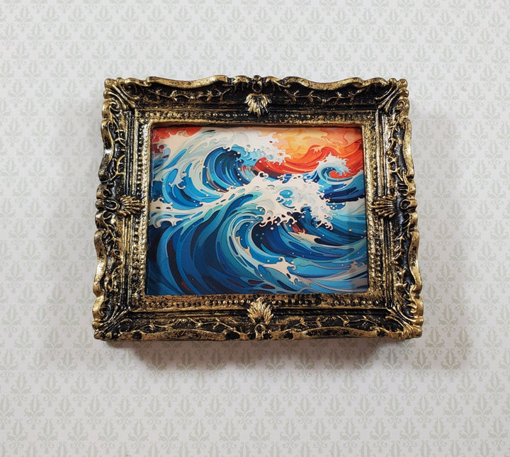 Miniature Waves Art Print Framed Vibrant Colors 1:12 Scale Handmade Dollhouse - Miniature Crush