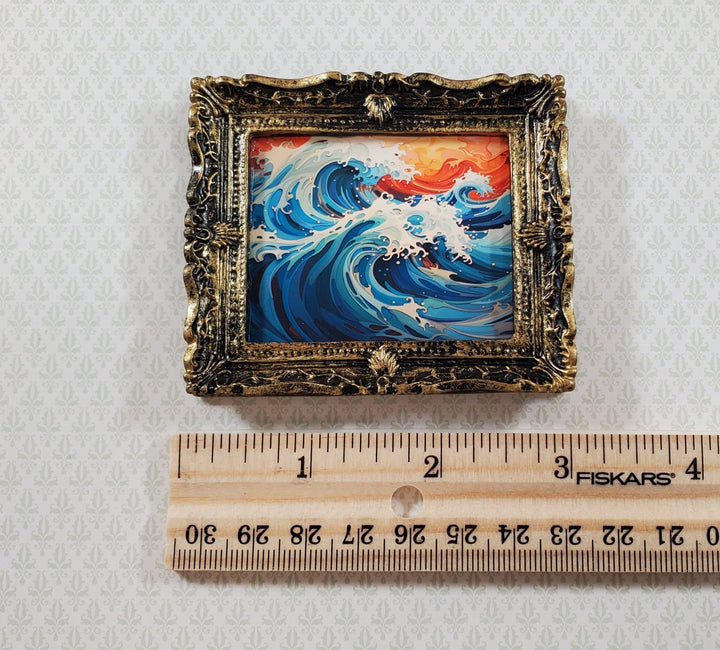 Miniature Waves Art Print Framed Vibrant Colors 1:12 Scale Handmade Dollhouse - Miniature Crush