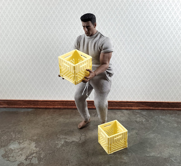 Miniature 2 Milk Crates 1" Square Yellow Cream Finish 1:12 Scale Diorama Models