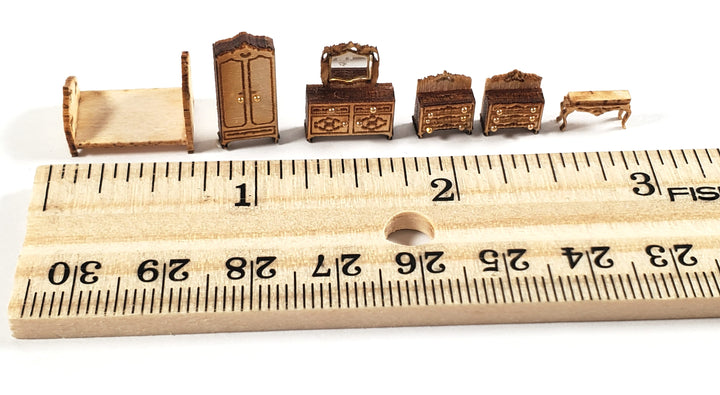 Dollhouse 1:144 Scale Furniture KIT DIY Victorian Bedroom Set Bed Dressers +