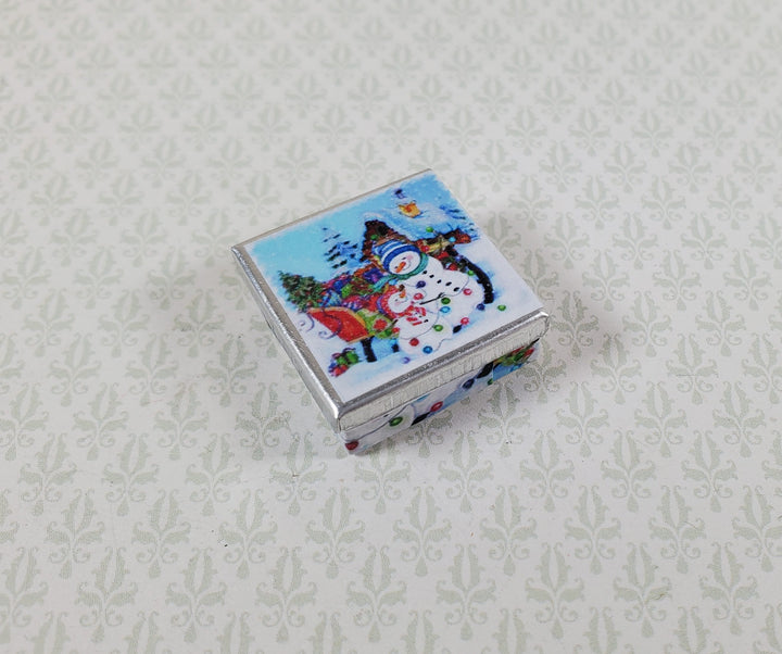 Dollhouse Square Snowman Cookie Tin Empty 1:12 Scale Miniature Christmas