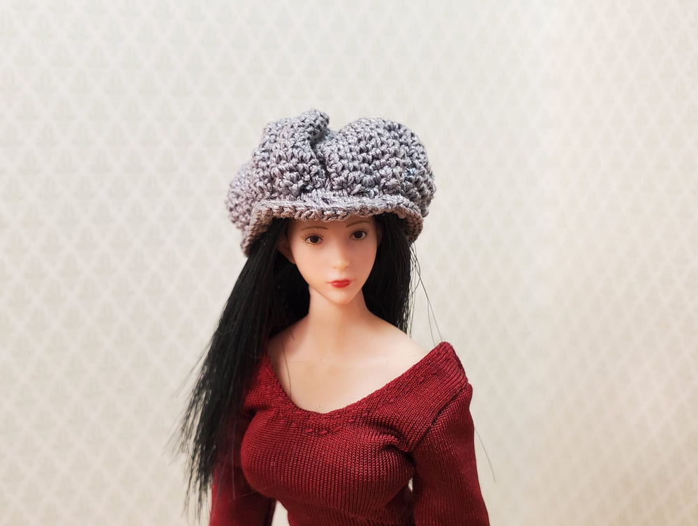 Dollhouse Crocheted Hat Gray Wearable 1:12 Scale Miniature