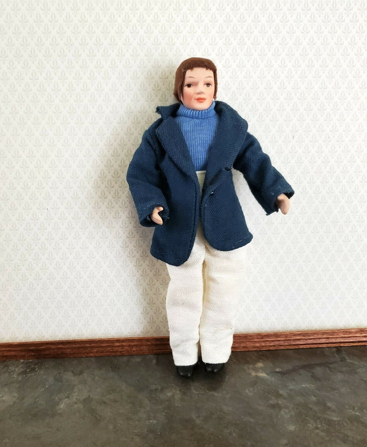 Dollhouse Man Modern Doll Porcelain Dad Father 1:12 Scale Blue Jacket & Shirt