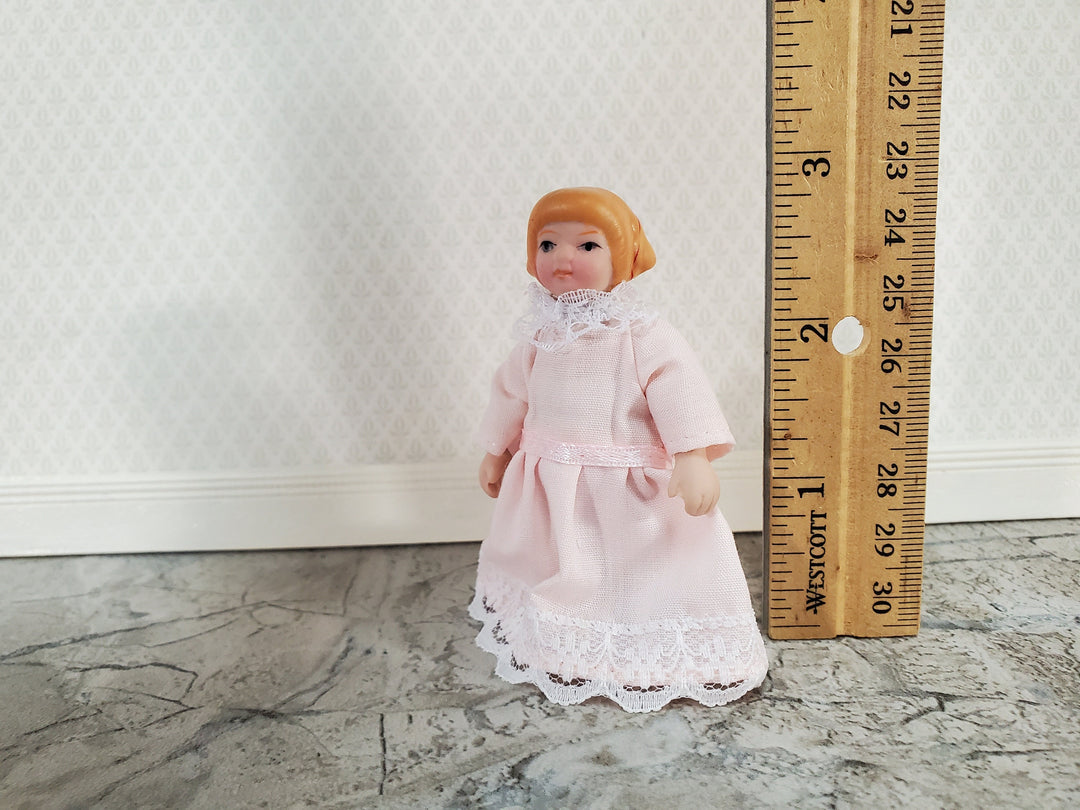 Dollhouse Girl Little Sister Doll Porcelain Pink Dress 1:12 Scale Miniature