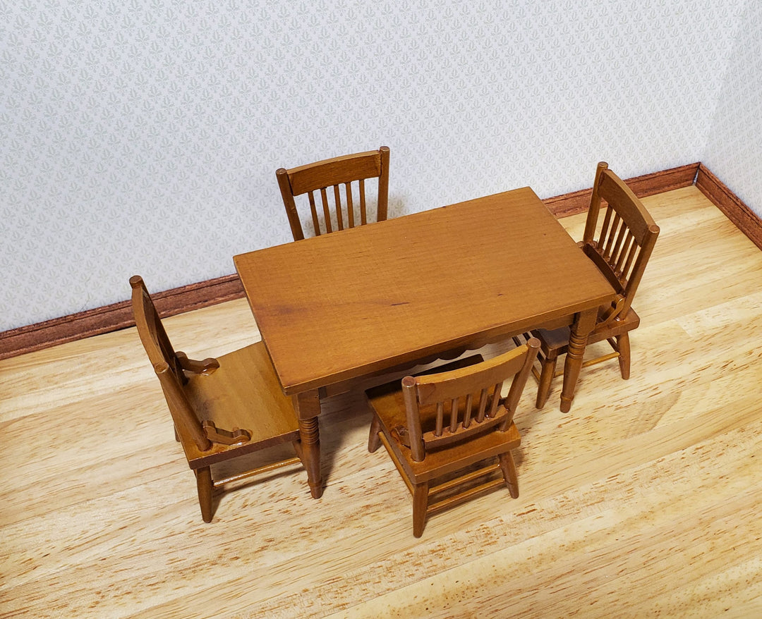 Dollhouse Kitchen Table & 4 Chairs Set Walnut Finish 1:12 Scale Furniture