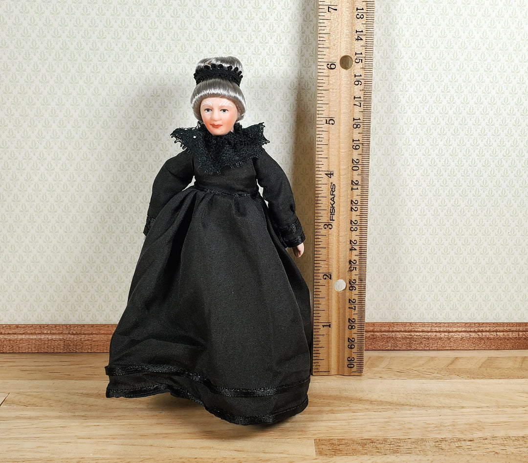Dollhouse Grandma Grandmother Porcelain Doll Victorian Black Dress 1:12 Scale