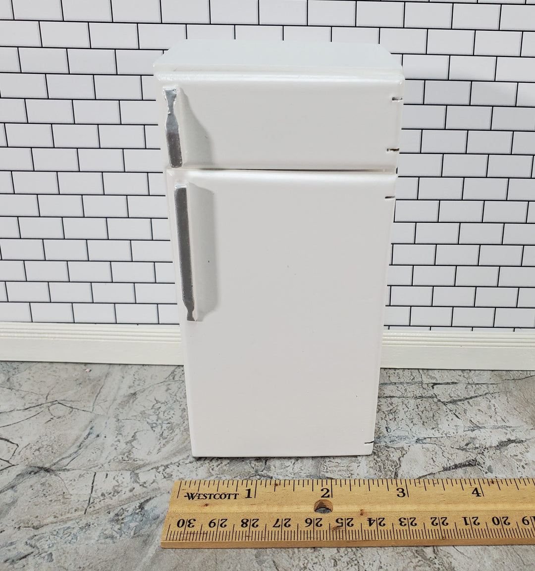 Dollhouse Fridge Modern Refrigerator Freezer White 2 Door 1:12 Scale Miniature