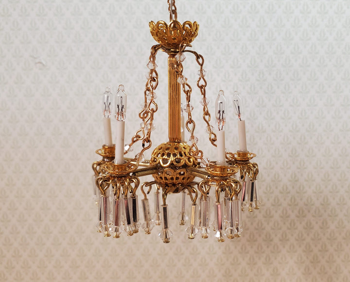 Dollhouse 5 Arm Crystal Chandelier with Chains Handmade 12 Volt 1:12 Scale