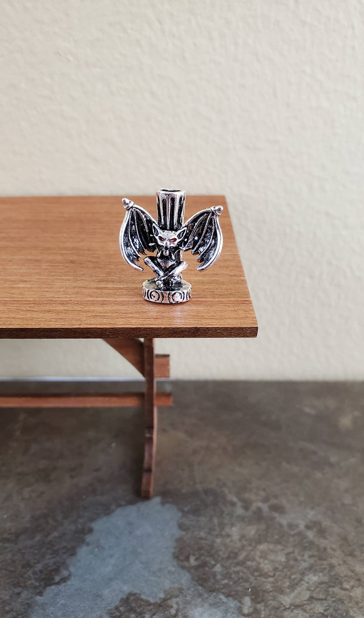 Dollhouse Miniature Gargoyle Bat Candle Holder Silver Finish Metal 1:12 Scale