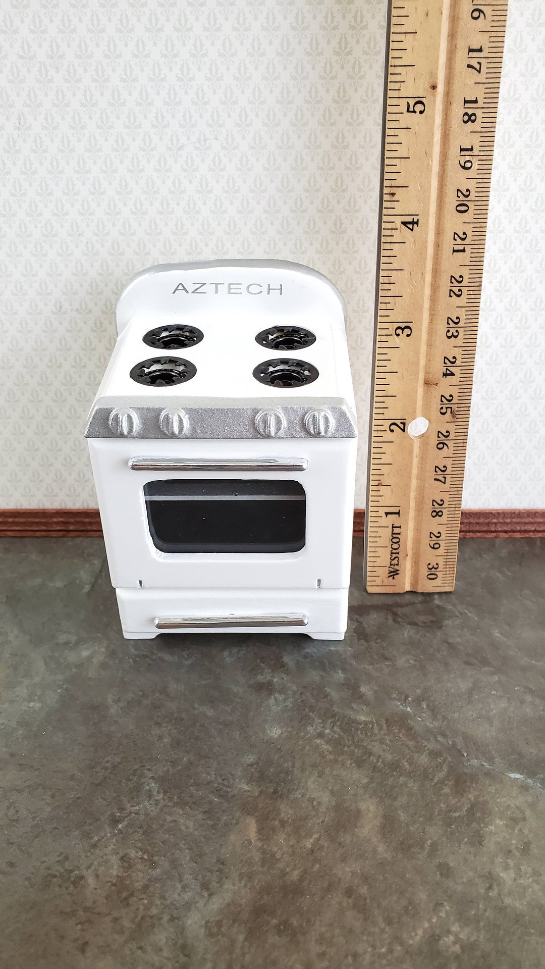 Dollhouse Miniature Kitchen Oven Stove 1950s Style AZTEC 1:12 Scale White
