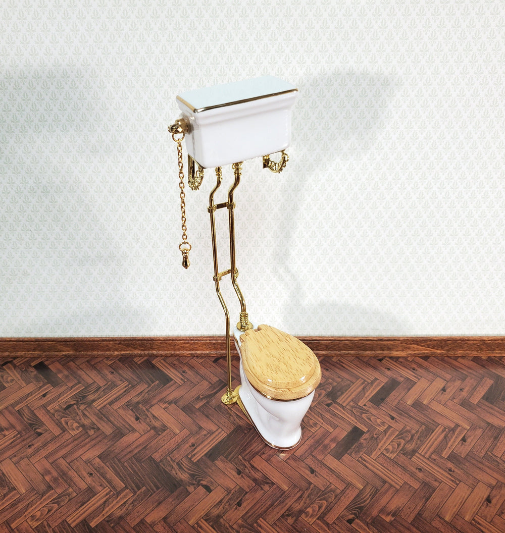 Reutter's Dollhouse Toilet High Tank Vintage Style Porcelain 1:12 Scale Bathroom Miniature