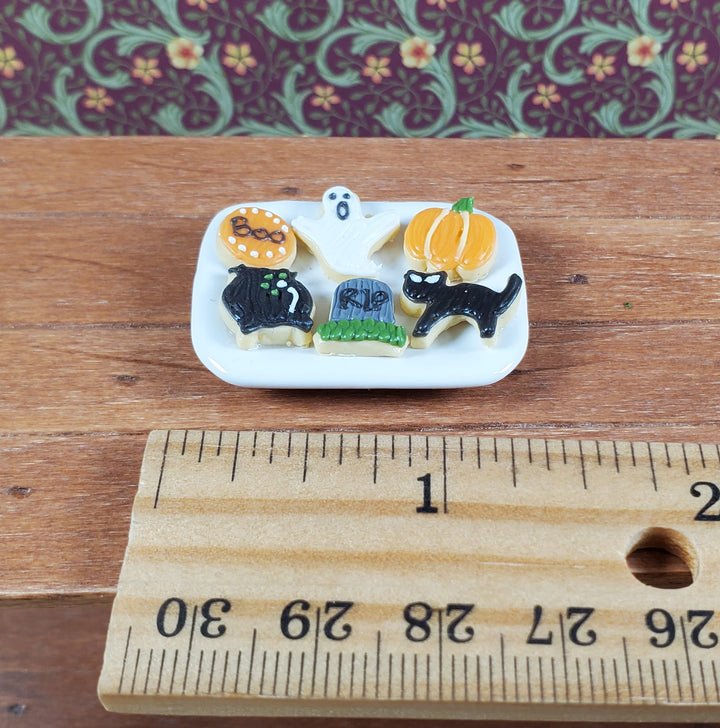 Dollhouse Halloween Cookies on Ceramic Tray 1:12 Scale Miniature Food Kitchen