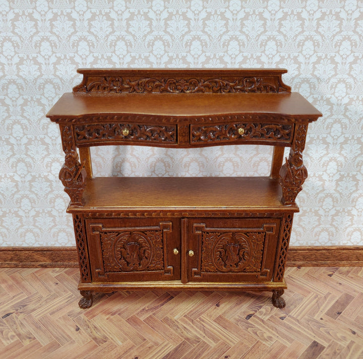 Dollhouse Buffet French Renaissance Server Walnut Finish 1:12 Scale Furniture