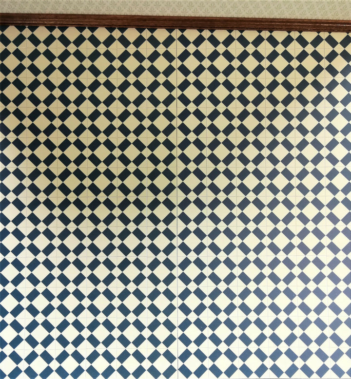 Dollhouse Miniature Tile Flooring Sheet Blue & Cream 1:12 Scale Break Off Pieces