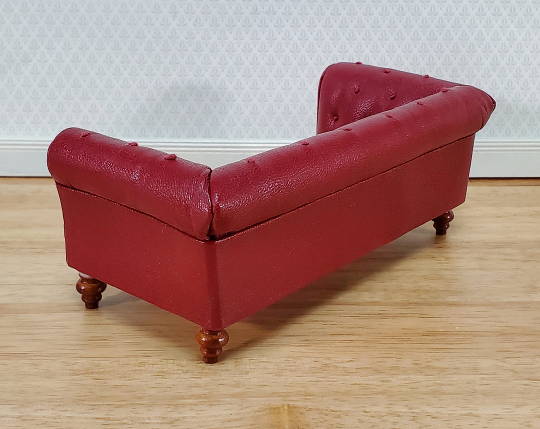 Dollhouse Sofa Couch Chesterfield Burgundy Faux Leather 1:12 Scale Miniature Furniture