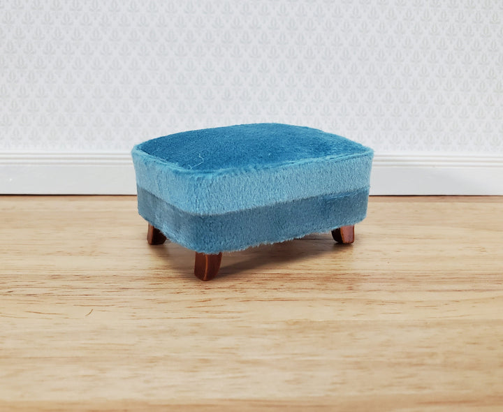 Dollhouse Footstool Ottoman Teal Fabric Modern Style 1:12 Scale Miniature Furniture