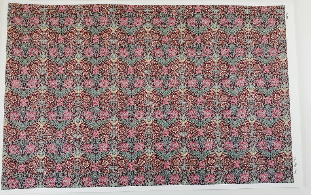 Dollhouse Wallpaper William Morris Art Nouveau Plum Burgundy Floral 1:12 Scale Itsy Bitsy