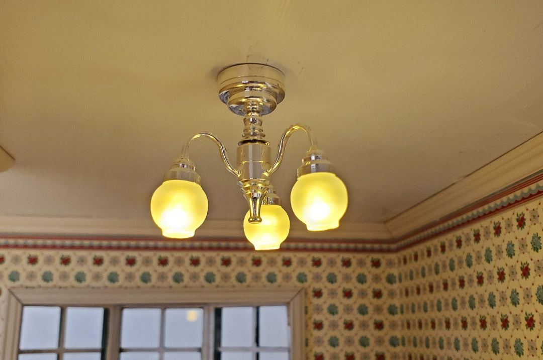 Dollhouse Chandelier Ceiling Wand Light Battery Operated 3 Arm Silver 1:12 Scale