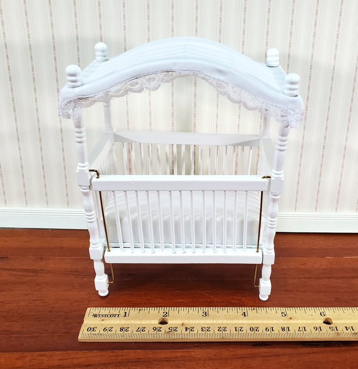 Dollhouse Canopy Crib White Large 1:12 Scale Miniature Nursery Room Furniture