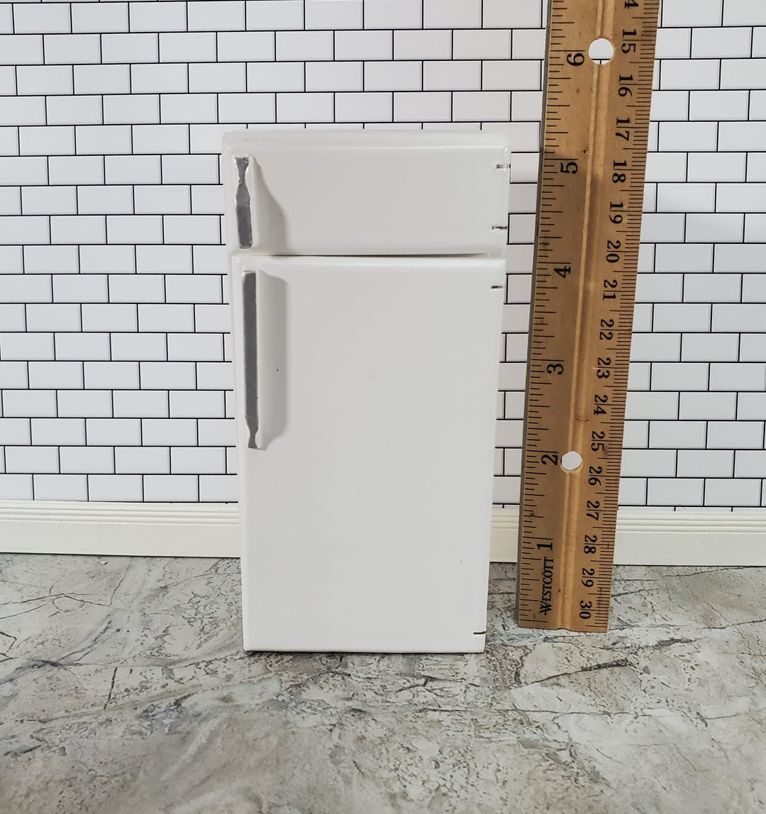 Dollhouse Fridge Modern Refrigerator Freezer White 2 Door 1:12 Scale Miniature