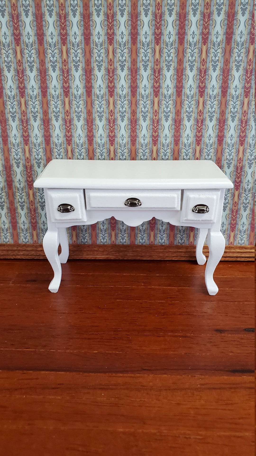 Dollhouse Miniature Vanity Desk with Drawers Wood White Finish 1:12 Scale Furniture