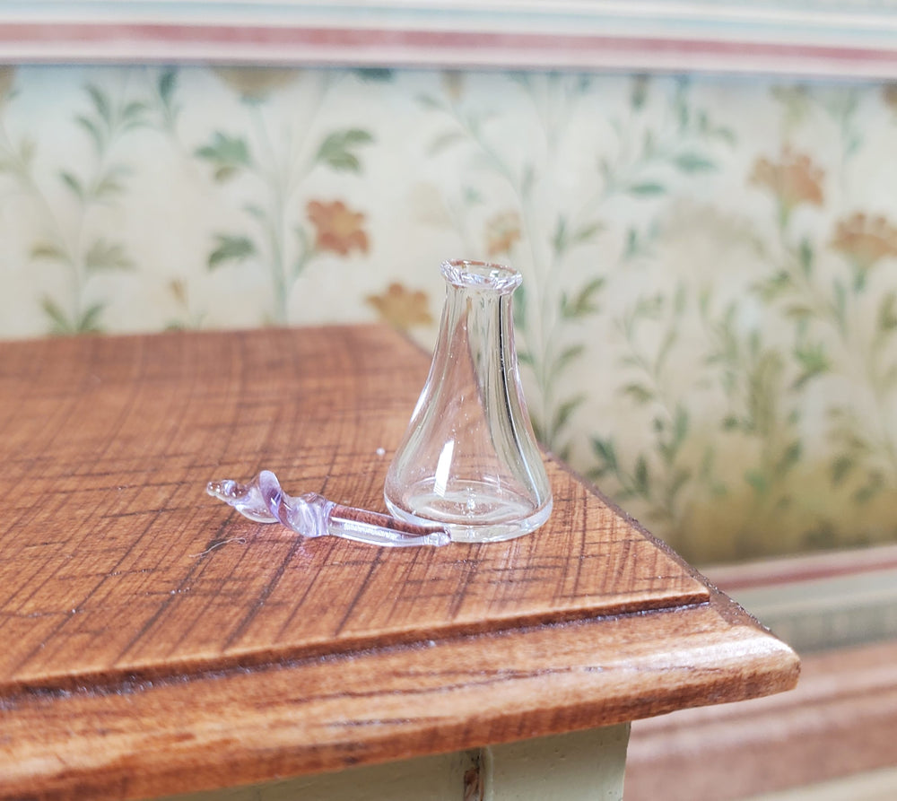 Miniature Glass Decanter Bottle with Lavender Twist Stopper 1:12 Scale Dollhouse