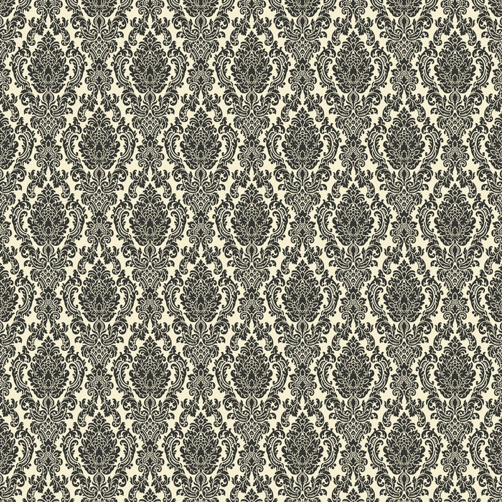 Dollhouse Wallpaper Hampshire Damask Black and Cream Bradbury & Bradbury 1:12 Scale