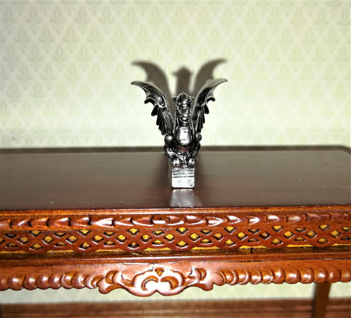 Miniature Dragon Statue Silver Metal 1:12 Scale Dollhouse 7/8" Tall Detailed