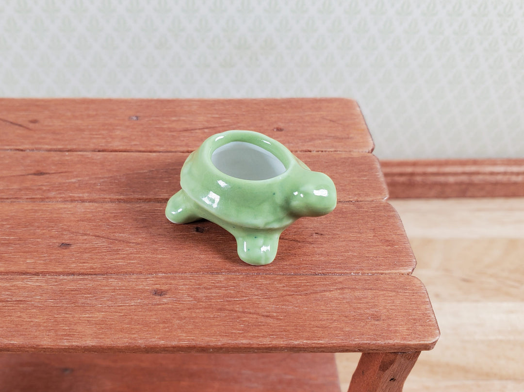 Dollhouse Miniature Green Turtle Planter Pot Ceramic 1:12 Scale
