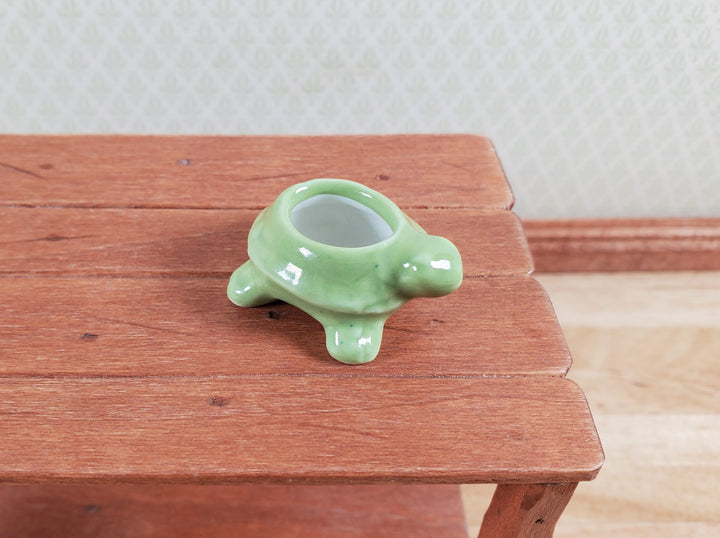 Dollhouse Miniature Green Turtle Planter Pot Ceramic 1:12 Scale