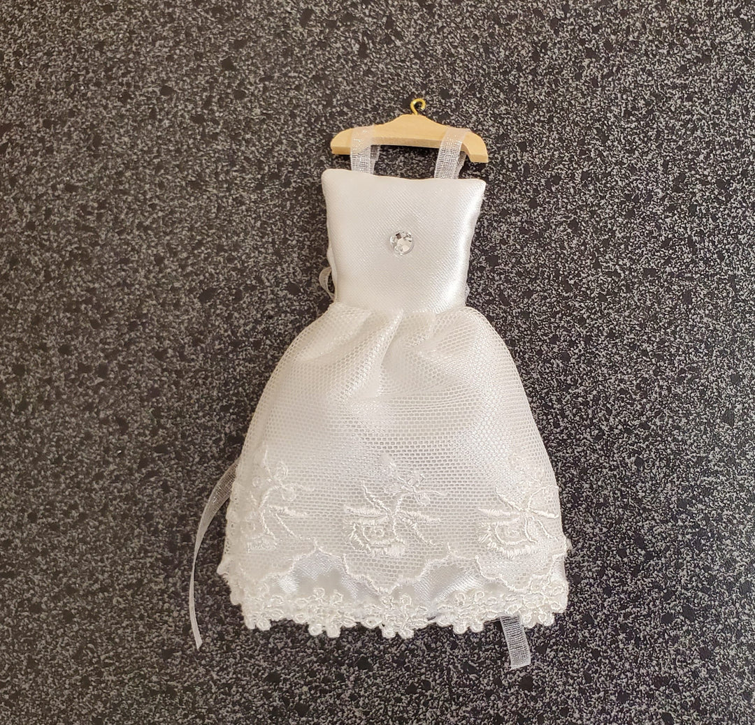 Dollhouse Miniature Wedding Dress on Hanger White by Reutter 1:12 Scale