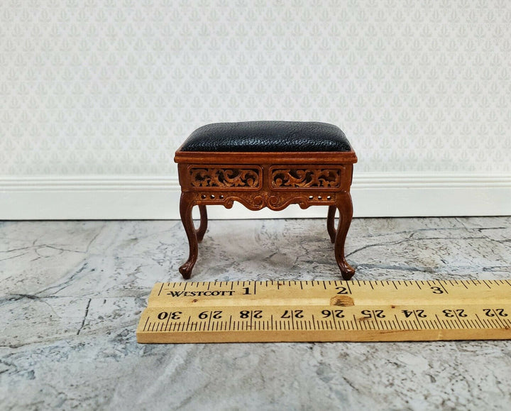 JBM Dollhouse Vanity Stool Bench Wood Faux Leather Seat 1:12 Scale Furniture