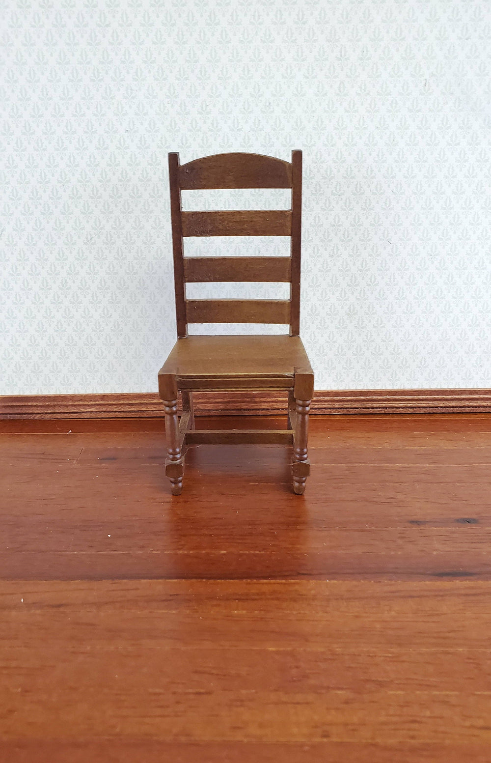 Dollhouse Miniature Chair Ladderback for Kitchen or Dining Room 1:12 Furniture Walnut Finish