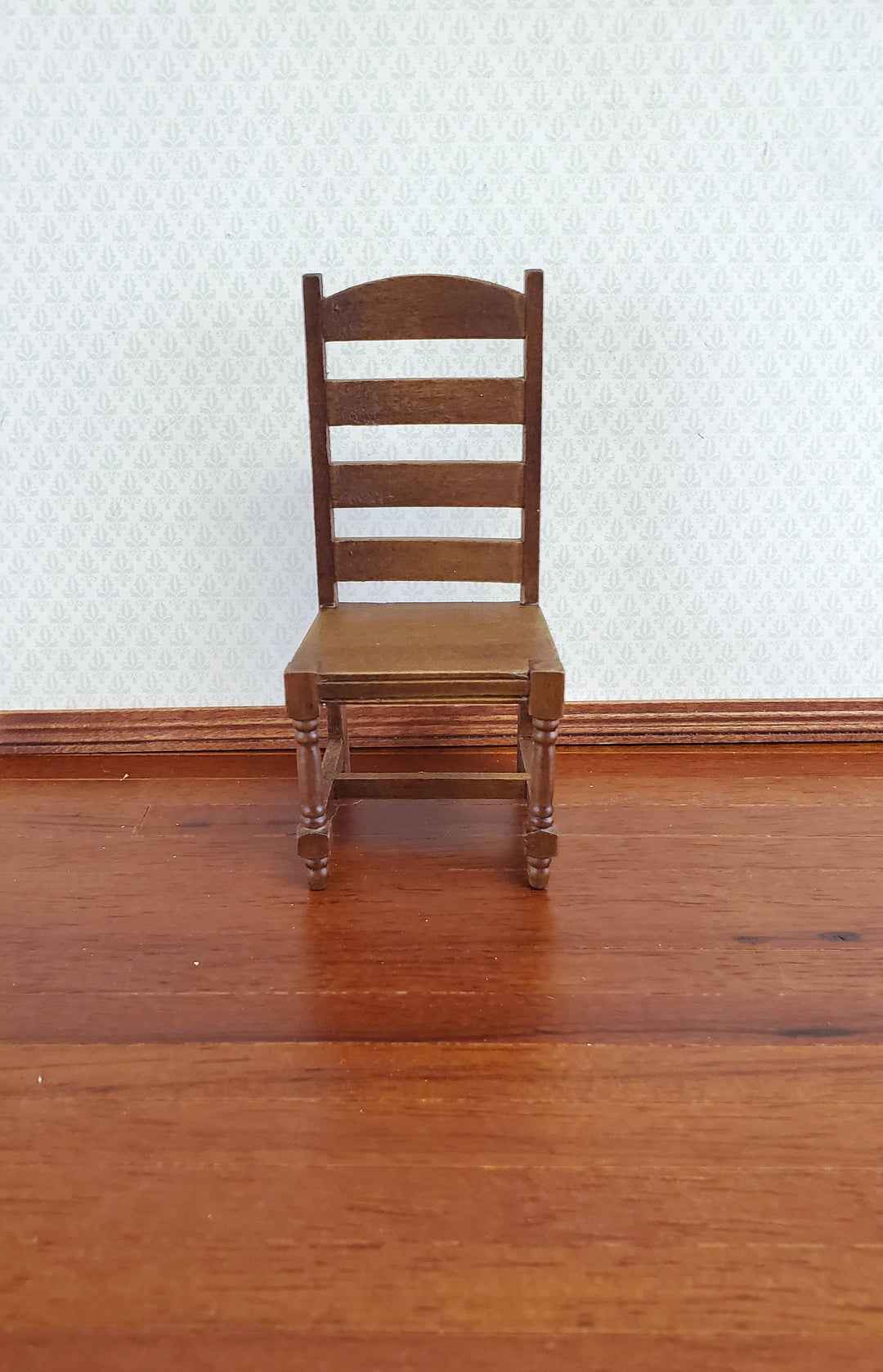 Dollhouse Miniature Chair Ladderback for Kitchen or Dining Room 1:12 Furniture Walnut Finish