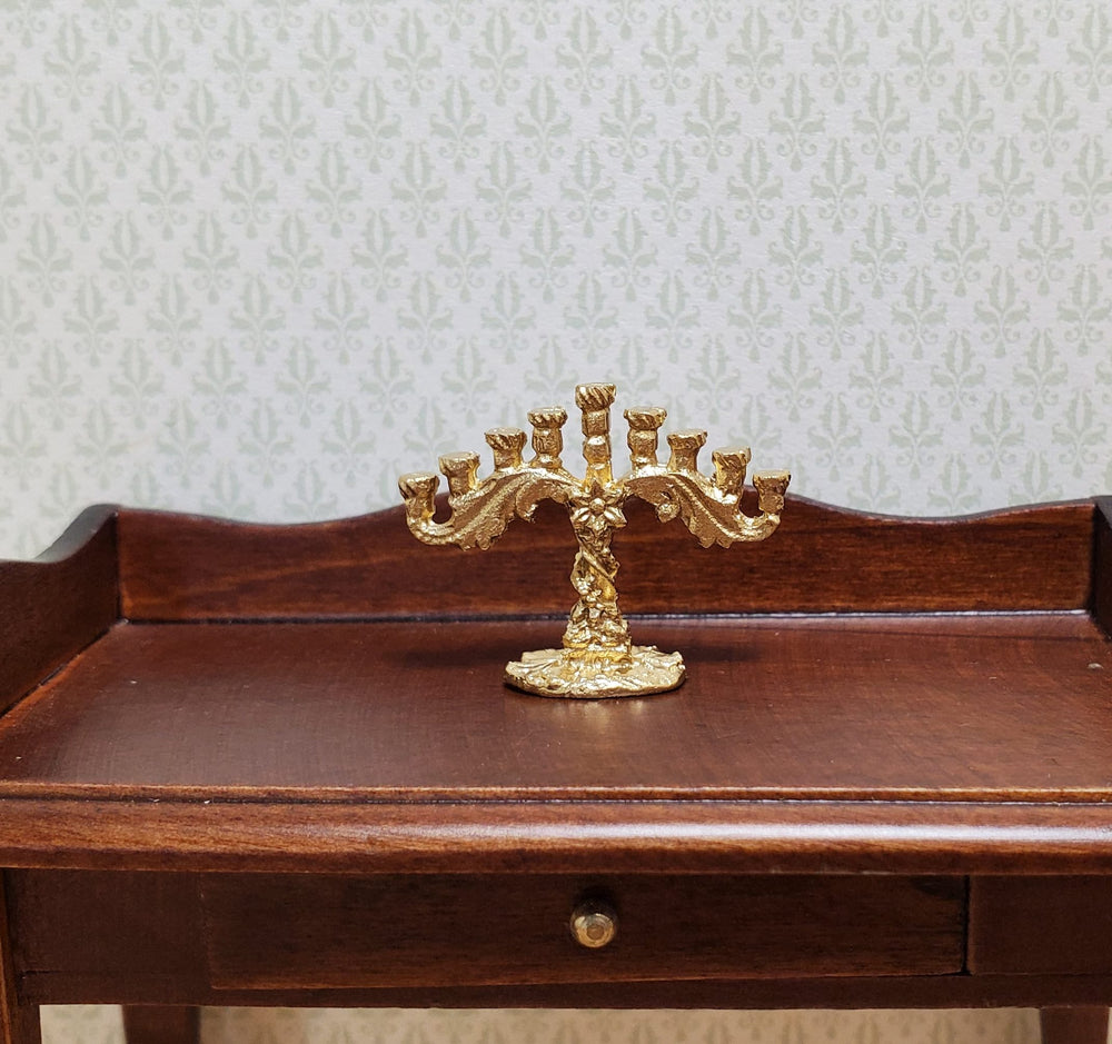 Dollhouse Hanukkah Menorah Judaica Candelabra Fancy Gold 1:12 Scale Miniature