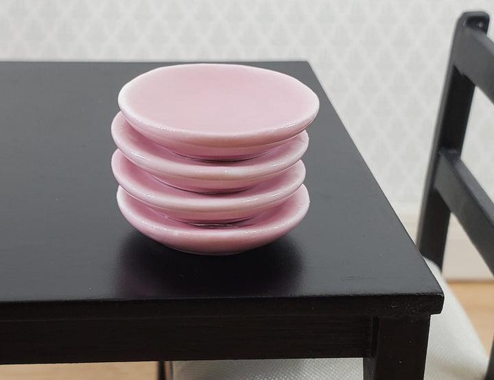 Dollhouse Pink Plates Ceramic Set of 4 Small Round 7/8" 1:12 Scale Miniature