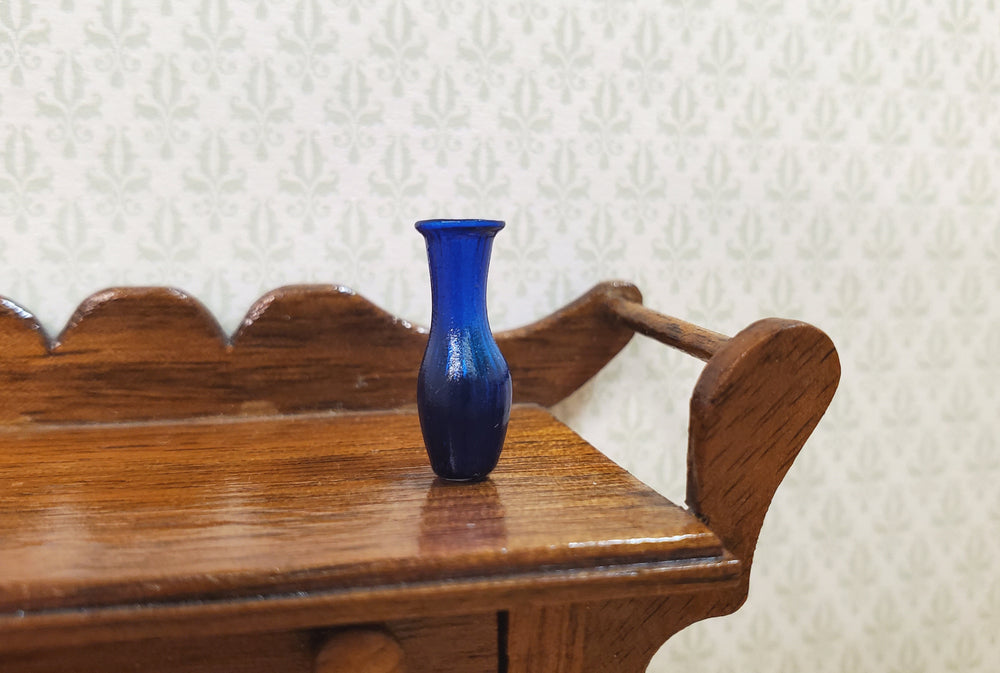 Dollhouse Dark Blue Glass Bud Vase 1:12 Scale Miniature Flowers Decoration