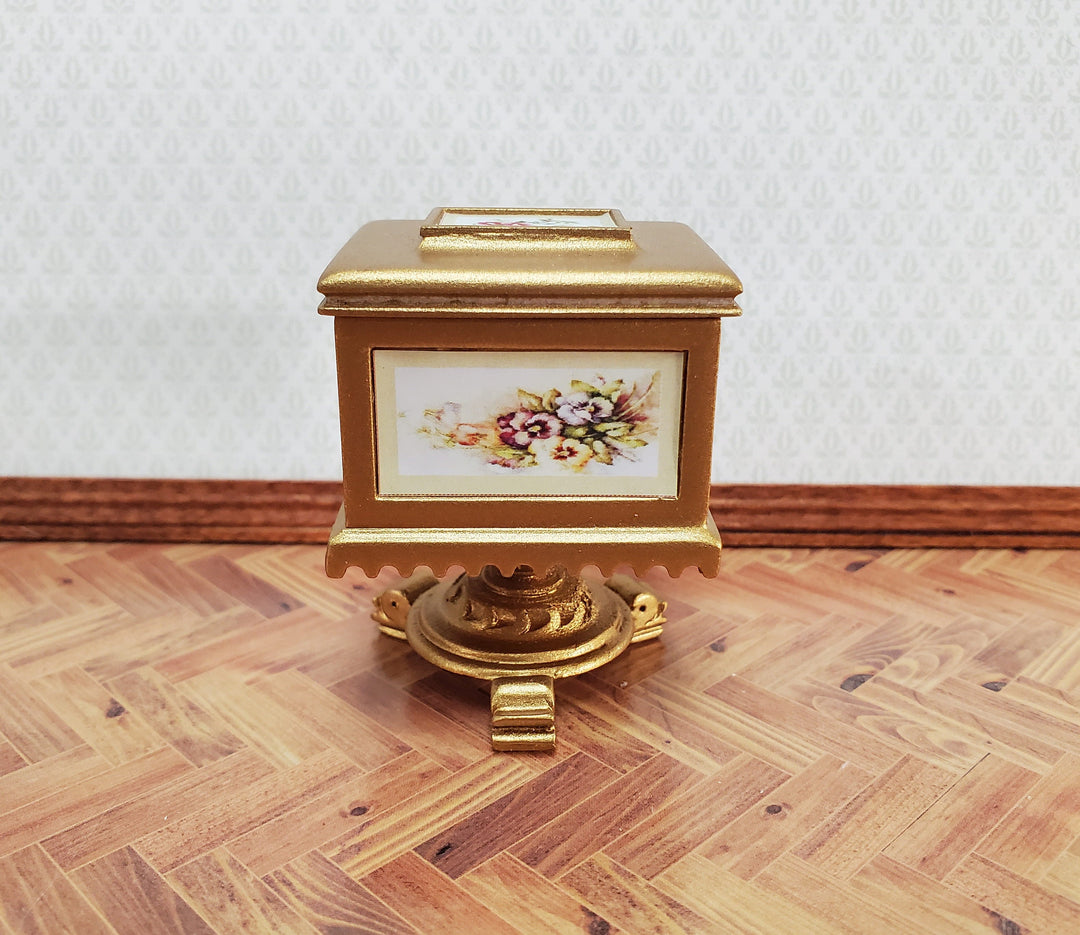 JBM Miniature Teapoy Tea Caddy Serving Table Box 1:12 Scale Miniature Furniture Gold Finish