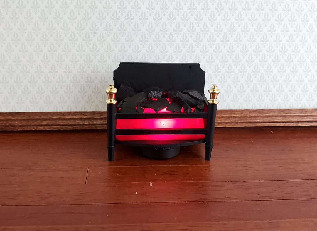 Dollhouse Miniature Battery Lit Fire Basket Fireplace Insert Coals 1:12 Scale